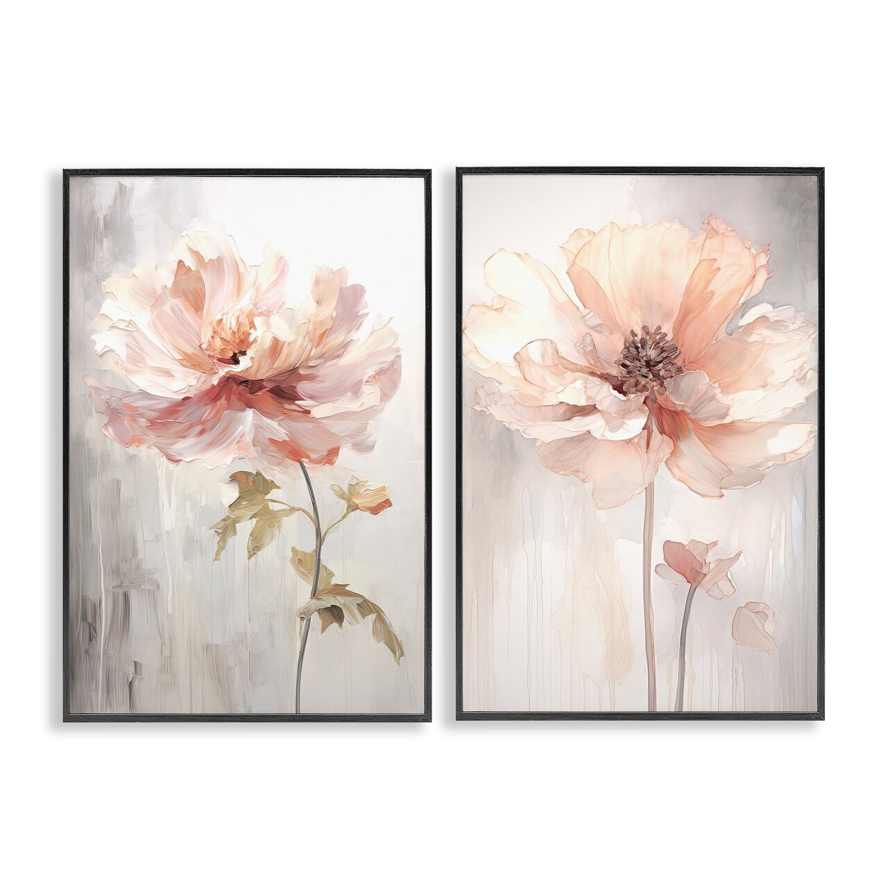 Stupell Industries Soft Pink Budding Flowers 2pc Framed Giclee Wall Art Set Design by Raymond Powers